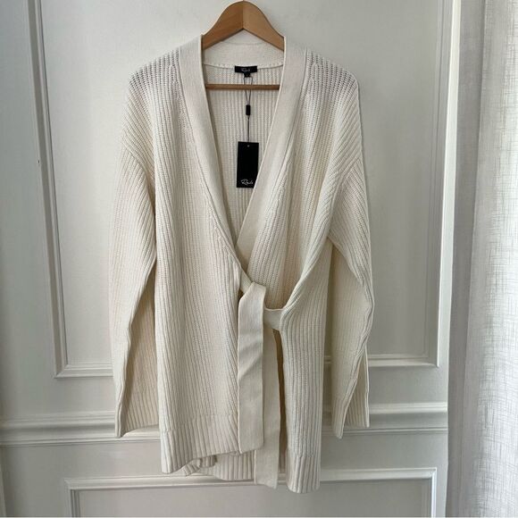 Rails Nora Longline Wrap Wool Cashmere Cardigan With Belt, Cream Size Large NWT - Picture 2 of 10